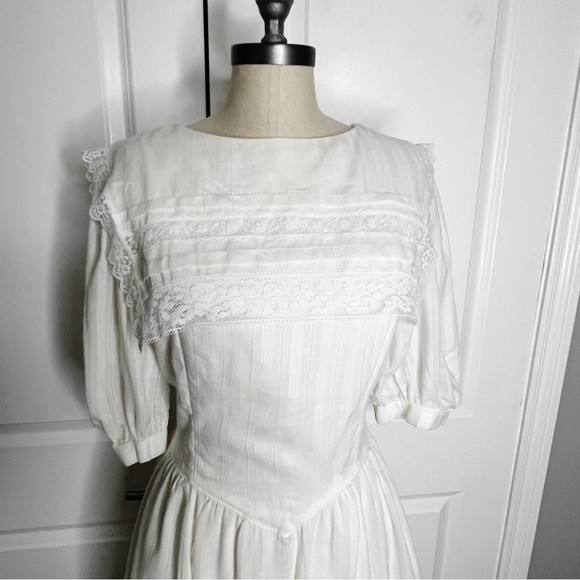 Vintage Gunne Sax Jessica McClintock Boho White Lace Dress Size 13 fits medium - Picture 4 of 11